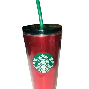 Starbucks Vibrant Red Tumbler with Green Straw